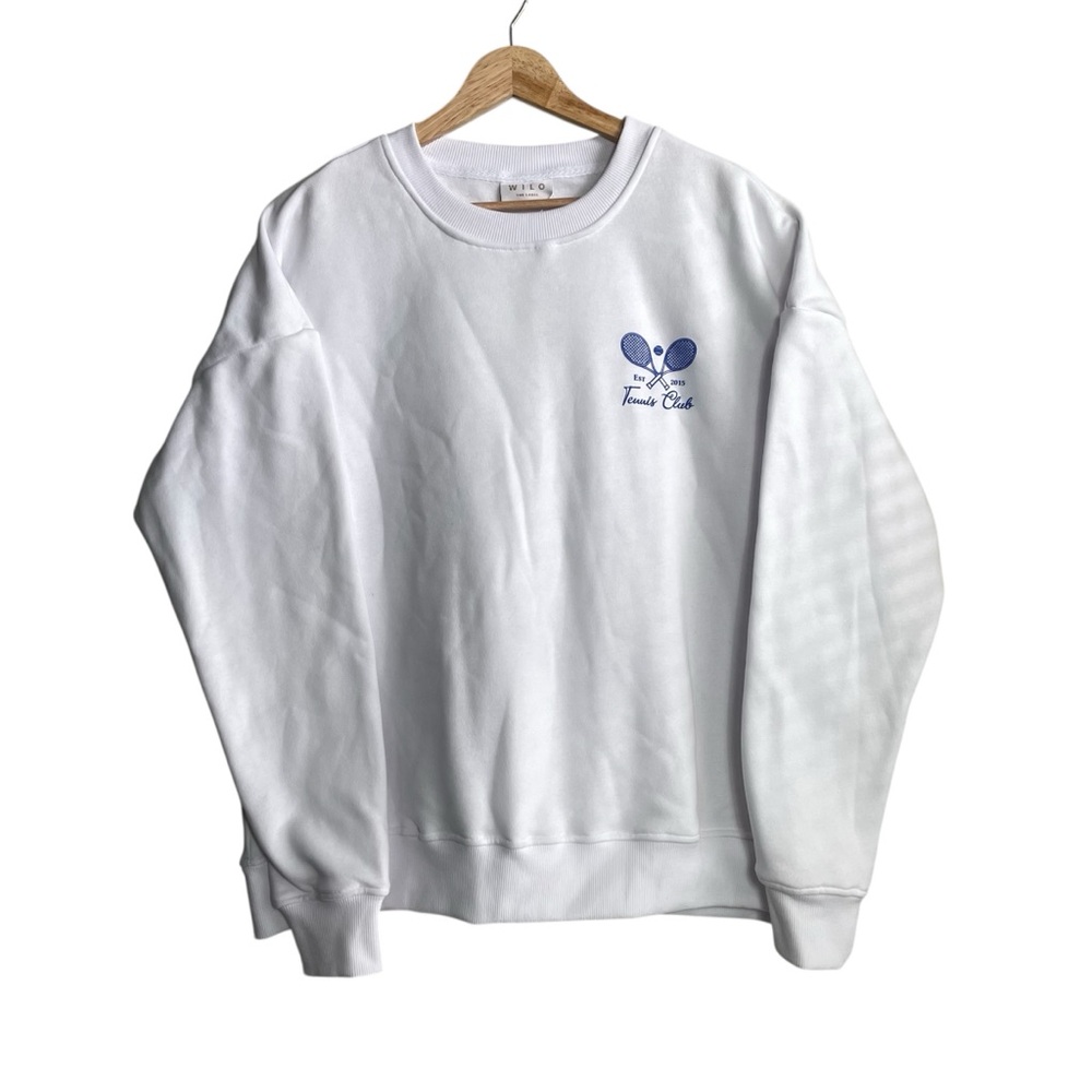 NWT WILO the Label White Crewneck Sweater Tennis Club